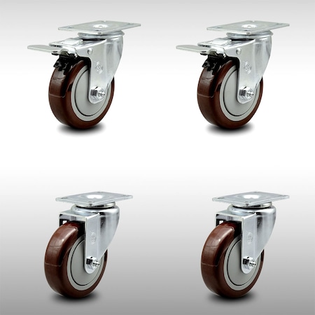 Service Caster 4 Inch SS Maroon Polyurethane Top Plate Caster Total Lock Brakes SCC, 2PK SCC-SSTTL20S414-PPUB-MRN-2-S-2